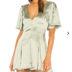 Green Fit and Flare Mini Dress with Plunge Neckline